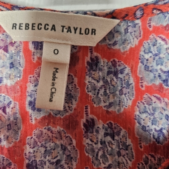 Rebecca Taylor floral print sheer buttonup blouse with sleeve ties size 0 (XS). - Picture 8 of 10